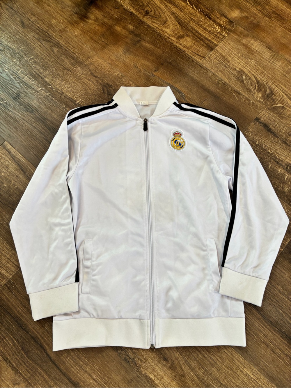 Kids White Real Madrid Ronaldo Track Jacket with Black Trim - Picture 2 of 6